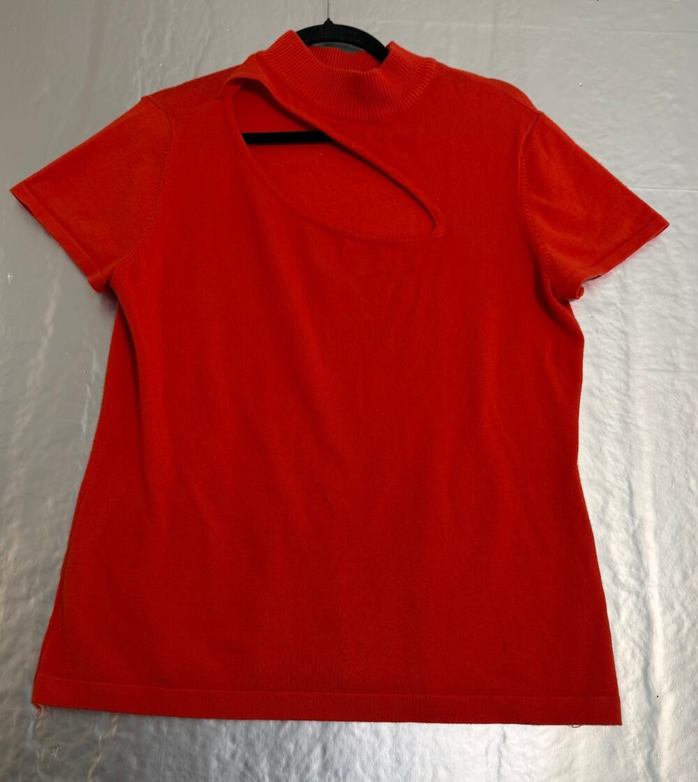NY&Co Women’s XL Red Mock Neck Cutout Short Sleeve Knit Top